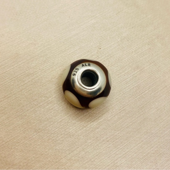 EUC Pandora 790662 Sterling Silver Amber Murano Glass Charm w/ Beige Hearts - Picture 7 of 8